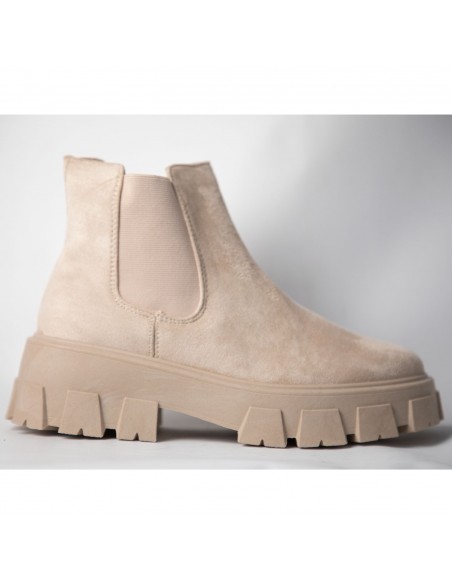 Bottines plateforme daim beige ou noir forme chelsea femme semelle crantée