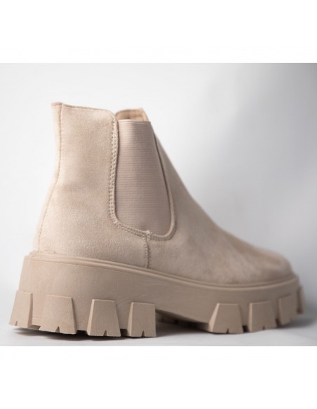 Bottines plateforme daim beige ou noir forme chelsea femme semelle crantée