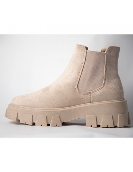Bottines plateforme daim beige ou noir forme chelsea femme semelle crantée