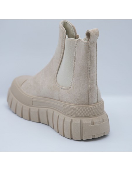 Bottines plateforme daim beige ou noir forme chelsea femme semelle crantée