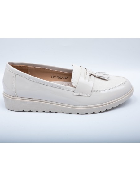 Mocassins vernis femme semelle compensée confort intérieur cuir & pampille