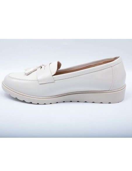 Mocassins vernis femme semelle compensée confort intérieur cuir & pampille