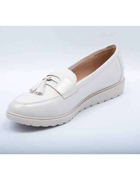 Mocassins vernis femme semelle compensée confort intérieur cuir & pampille