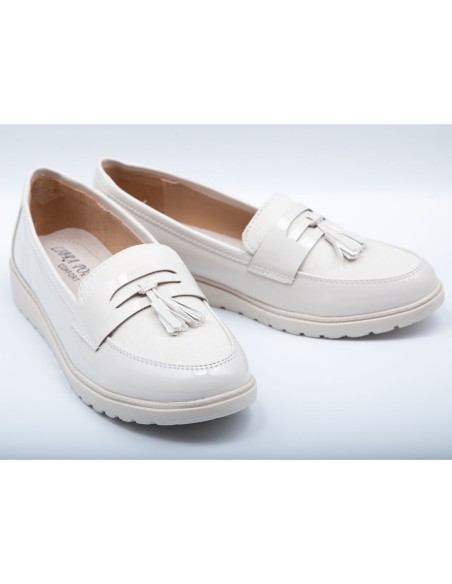 Mocassins vernis femme semelle compensée confort intérieur cuir & pampille