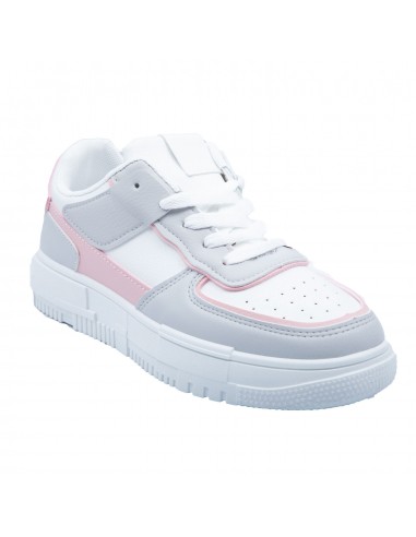 Baskets sneakers plateforme sport chic femme simili cuir bande rose poudré semelle blanche