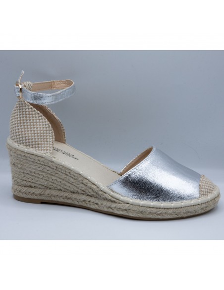 Espadrilles femme à Talon compensé - Sandales été en toile et corde à bride cheville