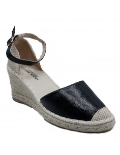 Vue avant - espadrilles  femme noires à talon compensé