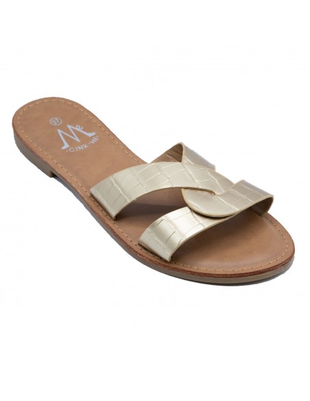 Claquettes femme en simili cuir bride croisées mules effet croco écaille