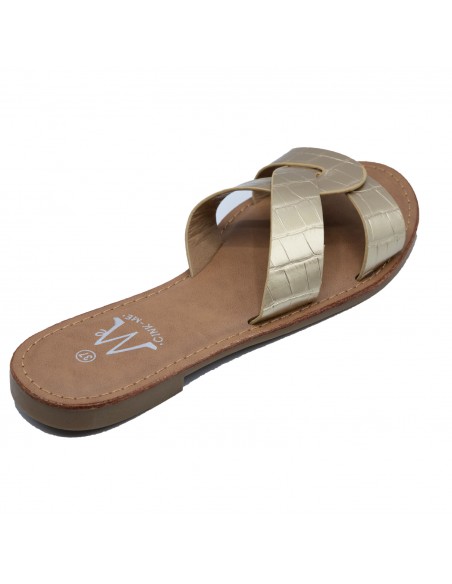 Claquettes femme en simili cuir bride croisées mules effet croco écaille