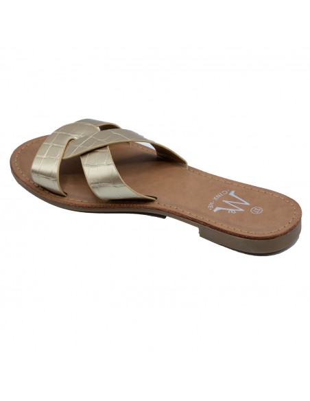 Claquettes femme en simili cuir bride croisées mules effet croco écaille
