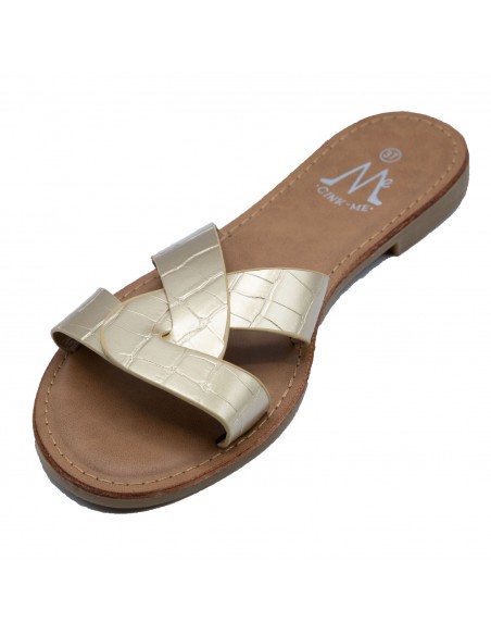 Claquettes femme en simili cuir bride croisées mules effet croco écaille