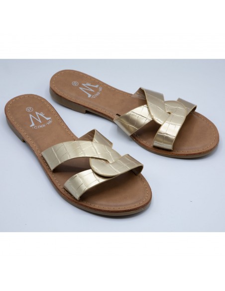 Claquettes femme en simili cuir bride croisées mules effet croco écaille