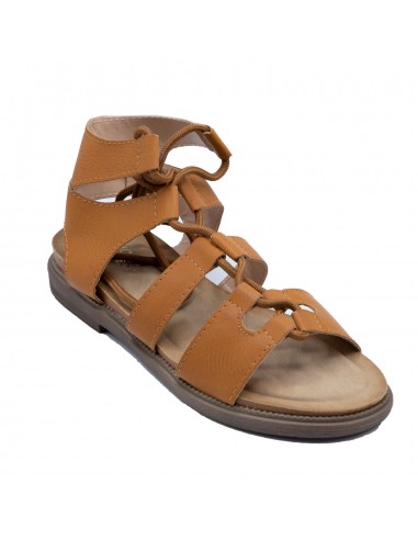 Spartiates sandales femme simili cuir à lacets réglables & semelle confort