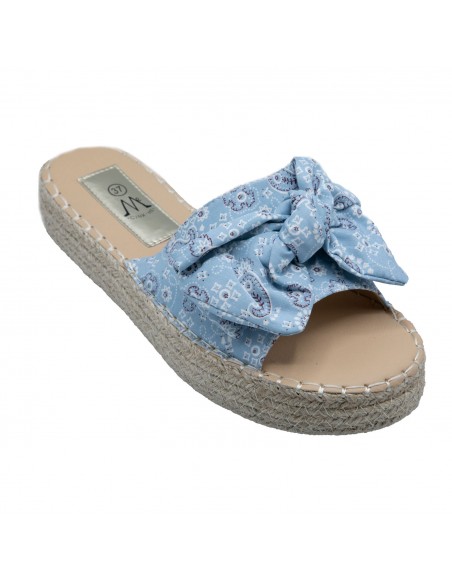 Mules plateforme corde plage femme noeud tissus imprimé motif bandana