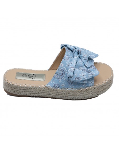 Mules plateforme corde plage femme noeud tissus imprimé motif bandana