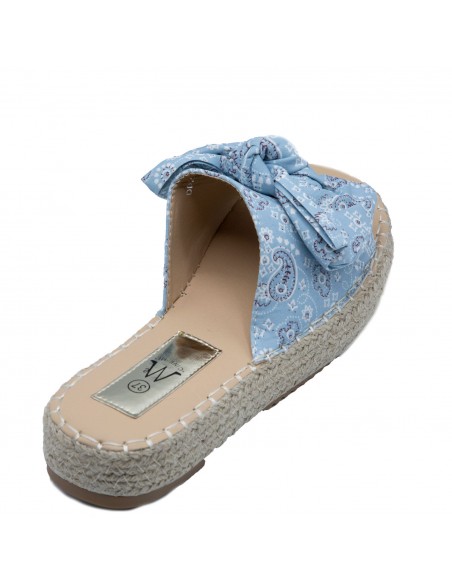 Mules plateforme corde plage femme noeud tissus imprimé motif bandana