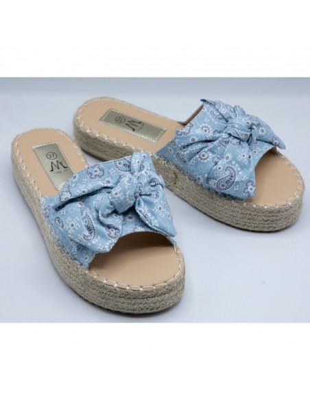 Mules plateforme corde plage femme noeud tissus imprimé motif bandana