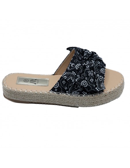 Mules plateforme corde plage femme noeud tissus imprimé motif bandana