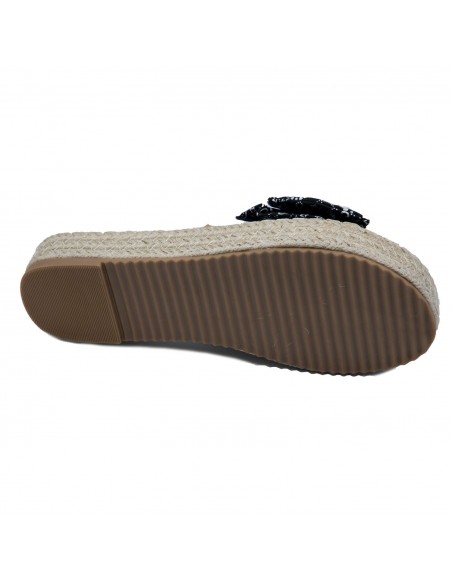 Mules plateforme corde plage femme noeud tissus imprimé motif bandana