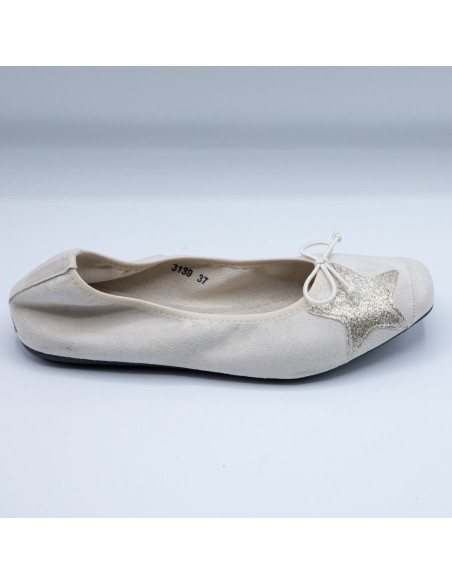 Ballerines Femme en Daim avec Semelle Intérieure Cuir motif Etoile Pailletée