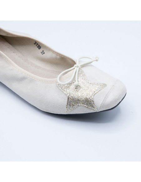 Ballerines Femme en Daim avec Semelle Intérieure Cuir motif Etoile Pailletée