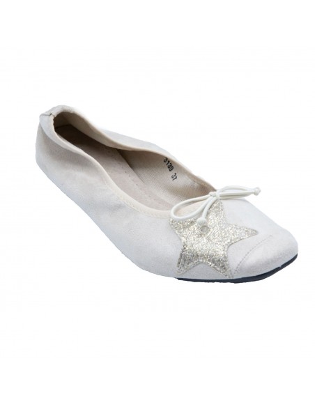Ballerines Femme en Daim avec Semelle Intérieure Cuir motif Etoile Pailletée