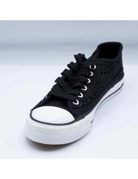 Baskets Femme en dentelle - Chaussures Basses Toile Brodée