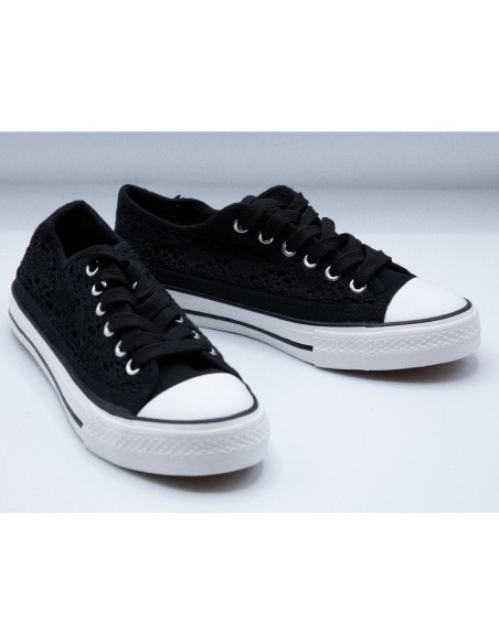 Baskets Femme en dentelle - Chaussures Basses Toile Brodée