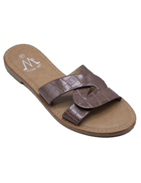 Claquettes femme en simili cuir bride croisées mules effet croco écaille