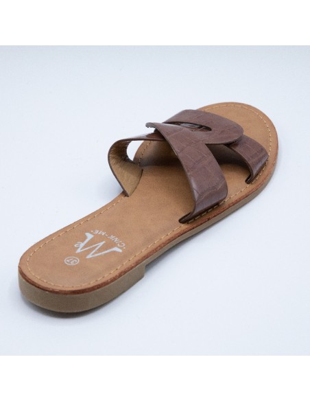 Claquettes femme en simili cuir bride croisées mules effet croco écaille