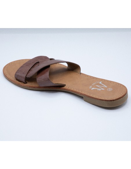 Claquettes femme en simili cuir bride croisées mules effet croco écaille