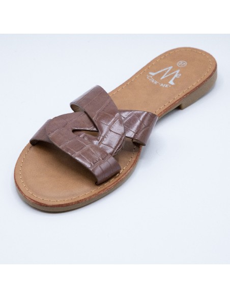 Claquettes femme en simili cuir bride croisées mules effet croco écaille