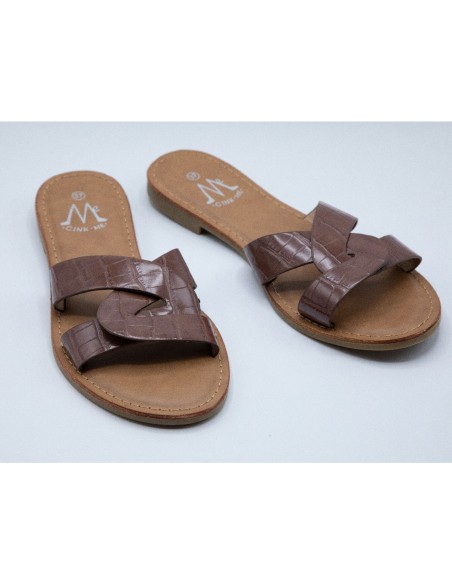 Claquettes femme en simili cuir bride croisées mules effet croco écaille