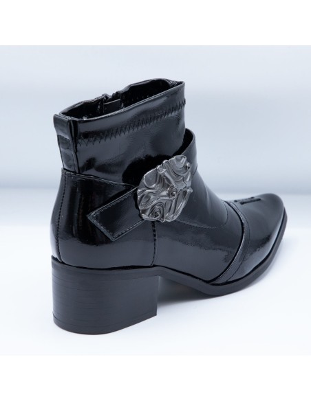 Bottines pointues Femme Noires Vernies Style Santiag Western avec Boucle Métallique – Chic & Tendance