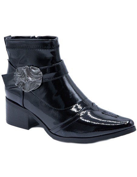 Bottines pointues Femme Noires vernies western style cow-boy avec Boucle Métallique – Chic & Tendance