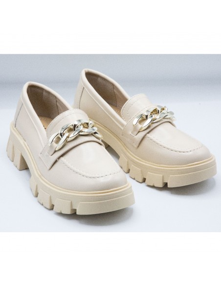 Mocassins Femme confort à semelle plateforme - Loafers élégants avec chaîne style slip on