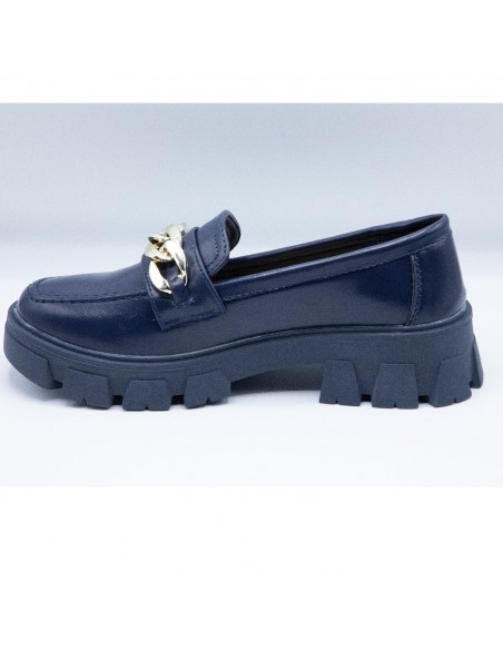 Mocassins Femme confort à semelle plateforme - Loafers élégants avec chaîne style slip on
