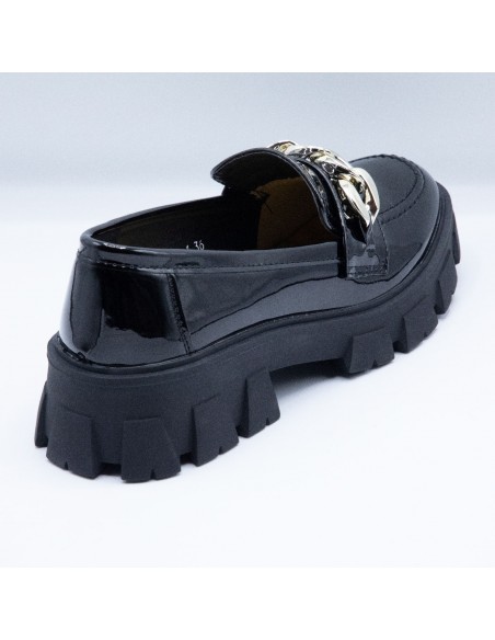 Mocassins Femme confort à semelle plateforme - Loafers élégants avec chaîne style slip on