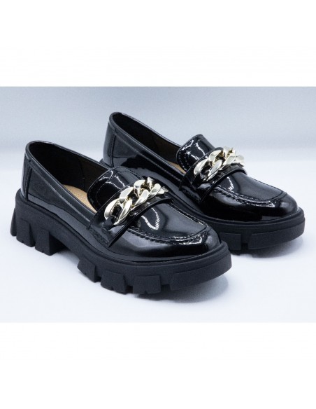 Mocassins Femme confort à semelle plateforme - Loafers élégants avec chaîne style slip on