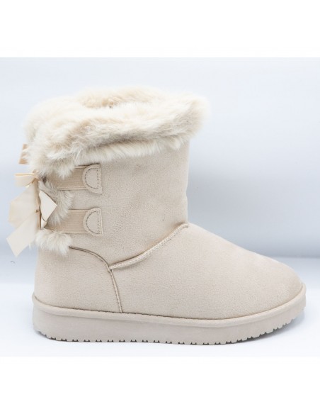 Bottes fourrées femme hiver , chaudes et confortables avec ruban satiné et fourrure intérieure , antidérapante