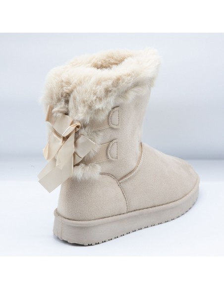 Bottes fourrées femme hiver , chaudes et confortables avec ruban satiné et fourrure intérieure , antidérapante