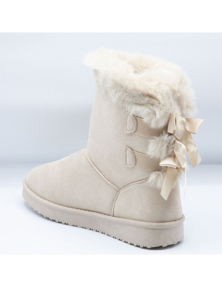 Bottes fourrées femme hiver , chaudes et confortables avec ruban satiné et fourrure intérieure , antidérapante