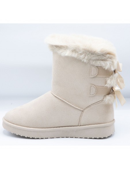 Bottes fourrées femme hiver , chaudes et confortables avec ruban satiné et fourrure intérieure , antidérapante