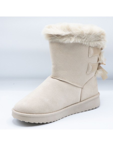 Bottes fourrées femme hiver , chaudes et confortables avec ruban satiné et fourrure intérieure , antidérapante