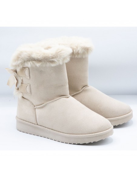 Bottes fourrées femme hiver , chaudes et confortables avec ruban satiné et fourrure intérieure , antidérapante