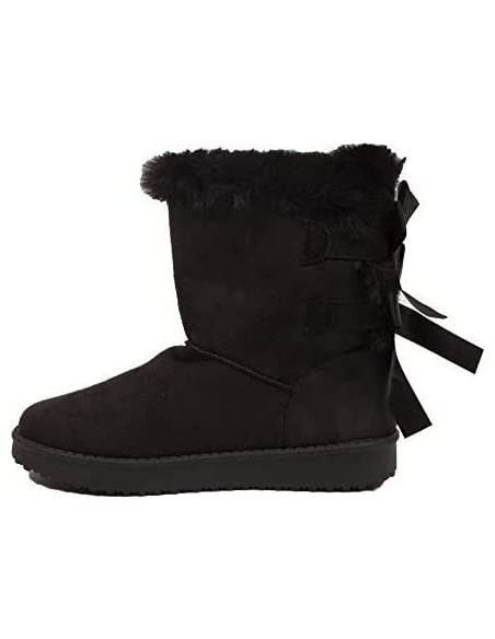 Bottes fourrées femme hiver , chaudes et confortables avec ruban satiné et fourrure intérieure , antidérapante