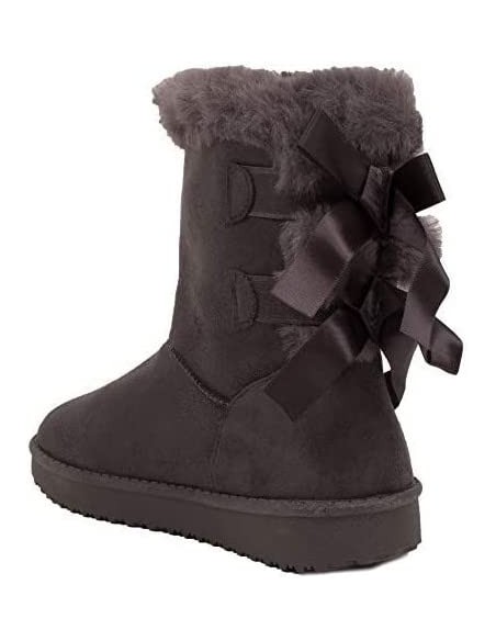 Bottes fourrées femme hiver , chaudes et confortables avec ruban satiné et fourrure intérieure , antidérapante