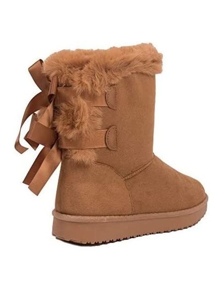 Bottes fourrées femme hiver , chaudes et confortables avec ruban satiné et fourrure intérieure , antidérapante