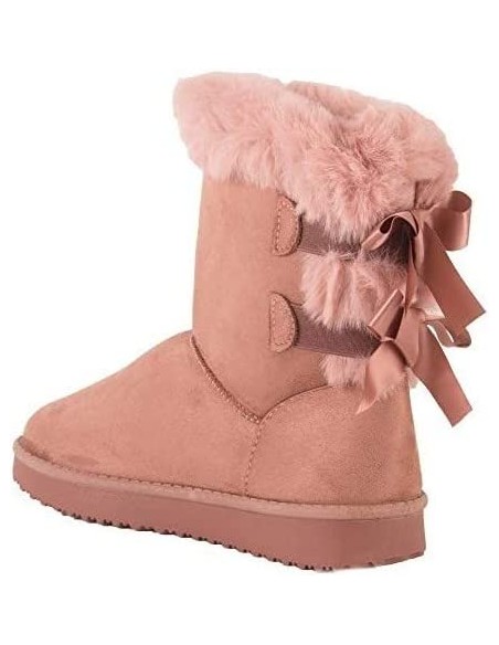 Bottes fourrées femme hiver , chaudes et confortables avec ruban satiné et fourrure intérieure , antidérapante