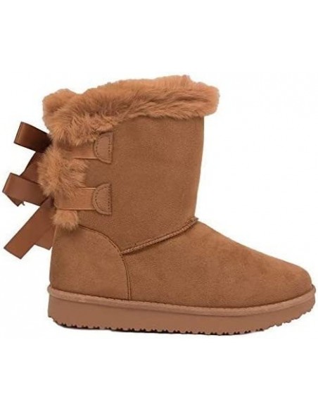 Bottes fourrées femme hiver , chaudes et confortables avec ruban satiné et fourrure intérieure , antidérapante